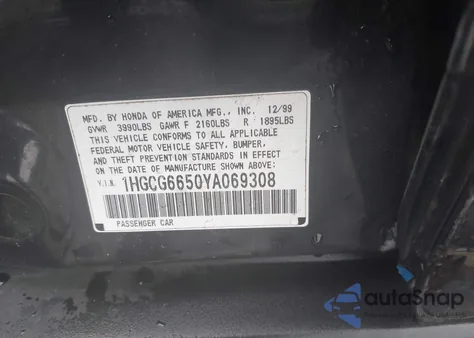 2000 Honda Accord 2.3 Lx из США, поврежденный, VIN 1HGCG6650YA069308